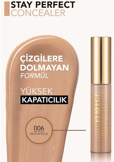 Flormar Doğal Bitişli Kapatıcı (soğuk Alt Ton) - Stay Perfect Concealer - 006 Medium Beige - 8682536037167 Flormar Doğal Bitişli Kapatıcı (soğuk Alt Ton) - Stay Perfect Concealer - 006 Medium Beige - 8682536037167
