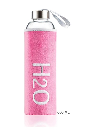 H2o Peluş Kılıflı Cam Matara 600 Ml Koyu Pembe