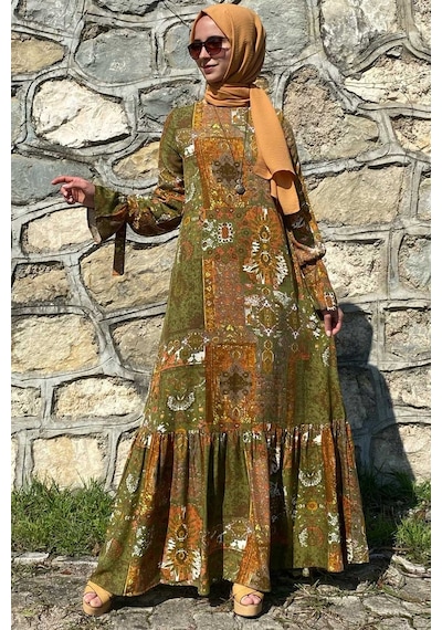Rabia Şamlı Nehir Elbise Yeşil Normal