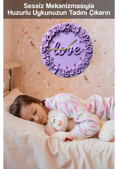 Lovetime Çiçekli Mor 3d Görünümlü Duvar Saati Sdw263 Renkli