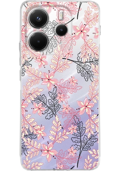 Xiaomi Redmi Note 14 5g İle Uyumlu Floral Kırmızı Baskılı Kamera Korumalı Şeffaf Kılıf