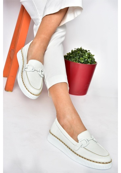 Fox Shoes P555100003 Beyaz Hakiki Deri Günlük Kadın Ayakkabı Beyaz