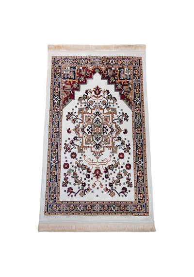 Halı Seccade Desenli Krem Seccade Klasik Motifli Kaymaz Tabanlı Namazlık