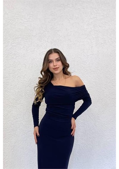 Dip Moda Kadın Likralı Omuz Detaylı Uzun Elbise Dpnbshnz04 Siyah