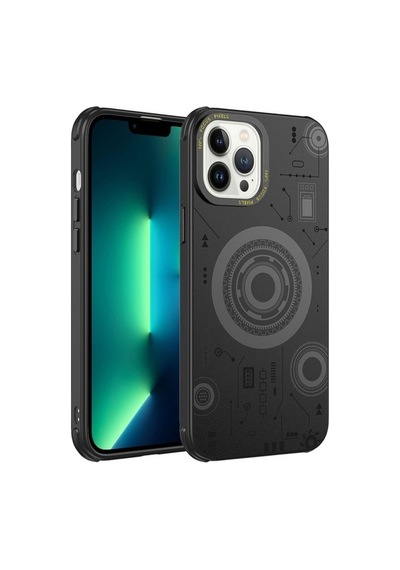 Apple Uyumlu iPhone 13 Pro Max Kılıf Zore Wireless Şarj Özellikli Desenli Hot Kapak Siyah