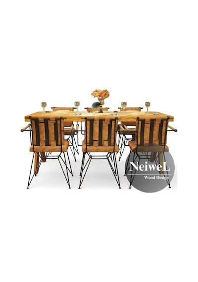 Neiwel Hias Doğal Ahşap Yemek Masası-100-280 Açık Ceviz