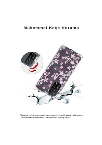 Oppo A94 Uyumlu Köşe Korumalı Floral Pudra Tasarımlı Şeffaf Silikon Kılıf