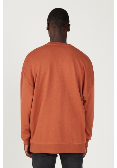 AC&Co / Altınyıldız Classics Oversize Bisiklet Yaka Pamuklu Erkek Sweatshirt Açık Kahverengi