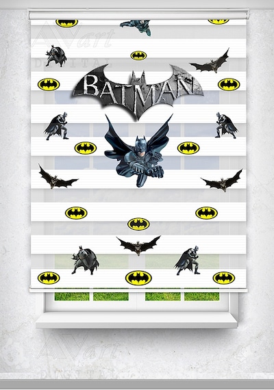 Batman Baskılı Çocuk Odası Perdesi - Dijital Baskılı Zebra Stor Perde Çok Renkli