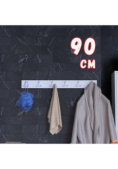 Modilayn Arı Serisi 86,4x9,6 Cm 18 Kancalı Banyo Askısı - 6'lı Set Ekstra Düzen Ve Yer Tasarrufu Beyaz