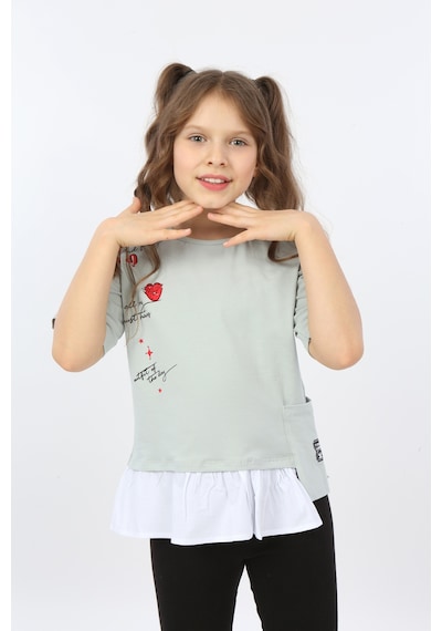 Toontoy Kids Toontoy Kız Çocuk Cool And Fancy Yazılı Kalp Baskılı Tişört Yeşil