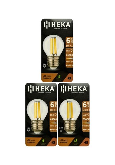 3 Adet Heka 6w 51w 6500k Beyaz Işık E27 Duylu Şeffaf Led Ampul Heka