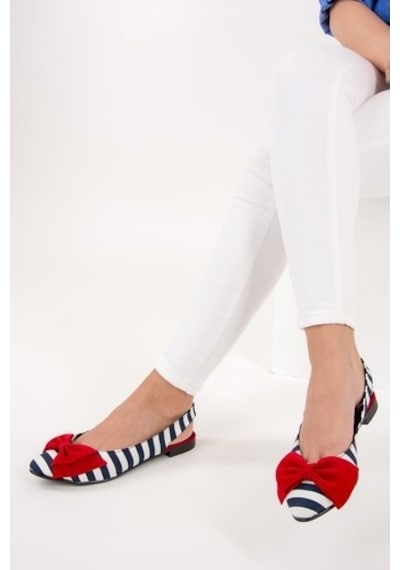 Fox Shoes Lacivert/Beyaz/Kırmızı Kadın Babet D726774404 Beyaz - Kırmızı