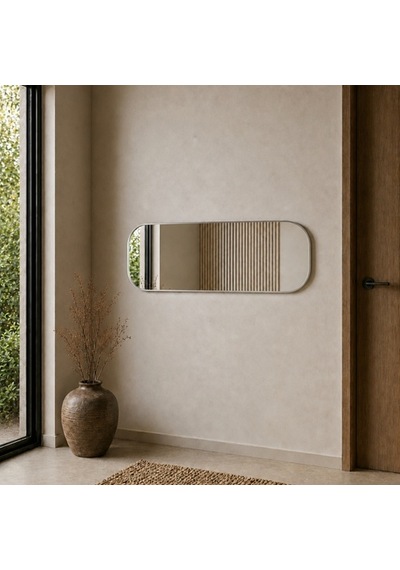 Modern Oval Boy Aynası 40x120 Cm Yuvarlak Hatlı Minimalist Dekoratif Duvar Aynası 2026 Trend Gümüş