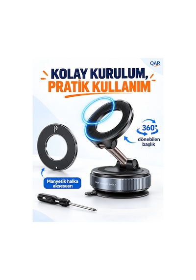 K007 Vakumlu Vantuzlu Manyetik Araç Telefon Tutucu Alüminyum Alaşım Katlanabilir Çok Açılı Torpido Cam Uyumlu Güçlü Mıknatıslı