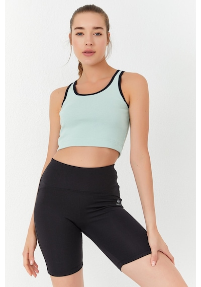 Tommy Life Su Yeşili Basic Sıfır Kol Dar Kalıp U Yaka Kadın Crop Top Atlet - 97162 Su Yeşili