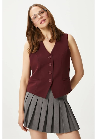 Ritnice Kadın Style Bordo Astarlı Dokuma Yelek Bordo