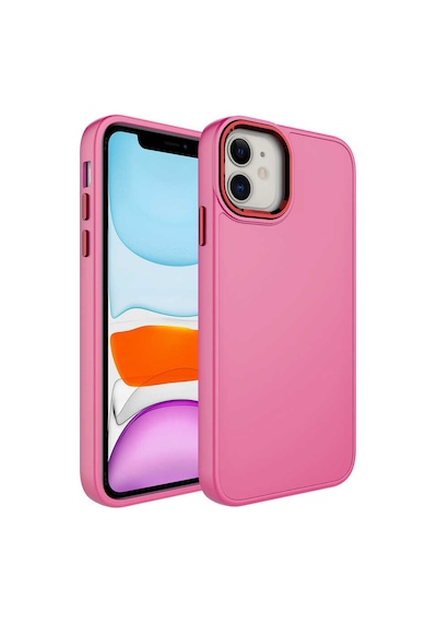 Apple Uyumlu iPhone 11 Uyumlu Metal Çerçeve Ve Buton Tasarımlı Silikon Zore Luna Kılıf-pembe Pembe -