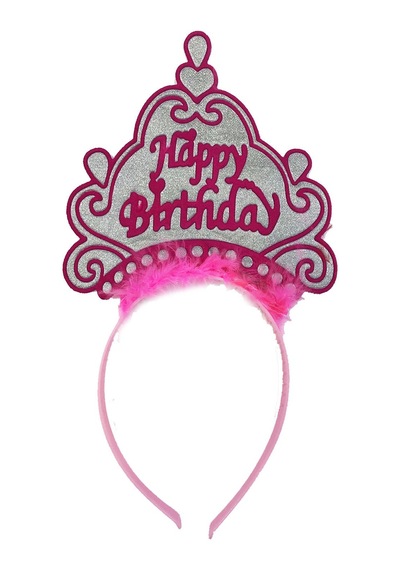 Happy Birthday Neon Pembe Renk Doğum Günü Tacı 24x15 Cm "