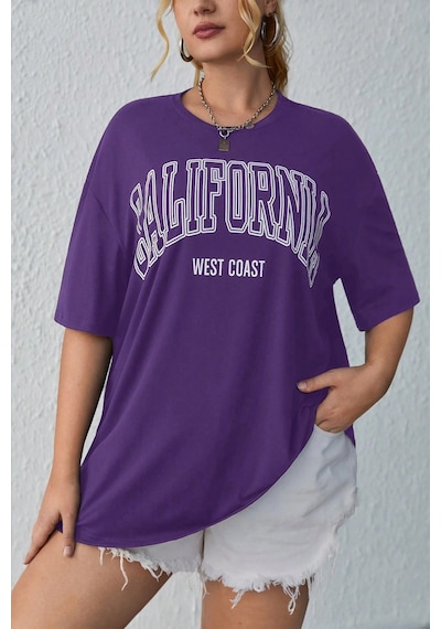Unisex California West Coast Baskılı Tasarım Tshirt Mor