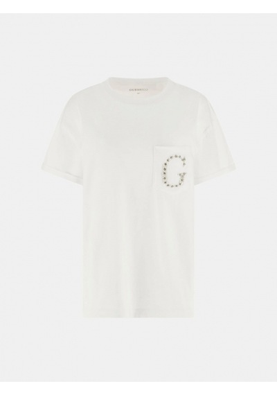 Guess Kısa Kollu Bisiklet Yaka Cepli G Logolu Kadın Beyaz T-shirt W6gı17k3037-g011 Beyaz