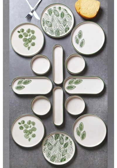 14 Parça 6 Kişilik Handmade Yaz Desen Kahvaltı Takımı - Lüx Kahvaltılık Sunum Seti Krem