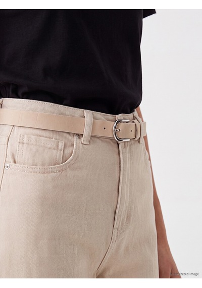 Lcw Everyday Bej Beli Kemerli Wideleg Kadın Jean Pantolon
