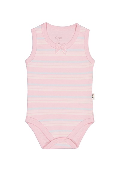 Civil Baby Çizgili Fiyonklu 1-3 Yaş Çıtçıtlı Badi - Pembe