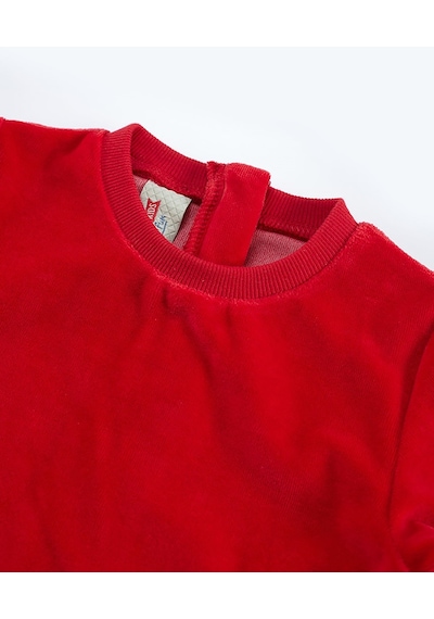 Denokids İkiz Geyik Kız Kadife Kırmızı Yılbaşı Elbise Kırmızı