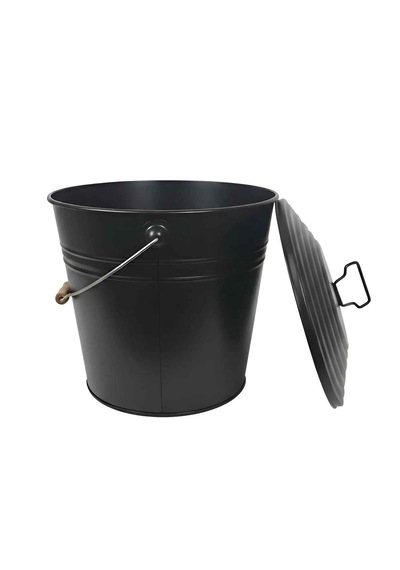 15 Litre Kapaklı Metal Siyah Kova - Çok Amaçlı Saklama Kabı Ve Saksı 30x27/23 Cm