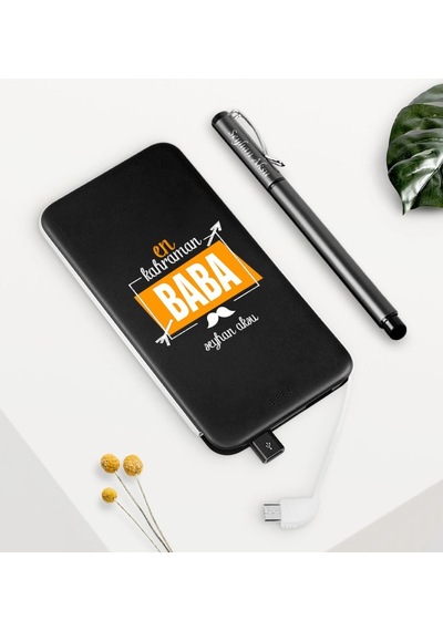 Kişiye Özel En Kahraman Baba Siyah 5000 Mah Powerbank Ve Kalem Se