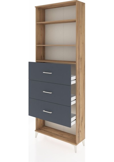 Arges Dolap 3 Raflı 3 Çekmeceli 88x30x243 Çam-antrasit Çam