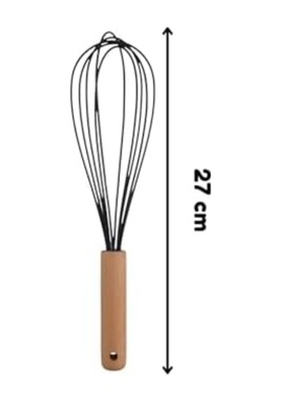 Ahşap Saplı Silikon Mutfak Hazırlık Çırpıcısı, Siyah, 27 Cm, 1 Adet