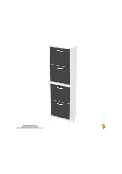 Modilayn Umay' 2 Li Kapı Önü 52x 168 X 26 Cm Lik 4 Düşer Kapak 8 Göz Bölmeli Ayakkabılık Antrasit - Beyaz