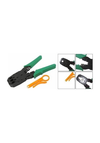 Sıkma Pensesi Jack Rj45 Rj11 Rj9 Üçlü + Soyucu Cat5 Cat6 4507P