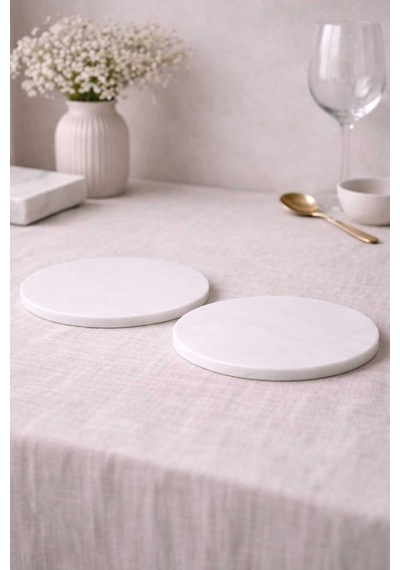 Masif Beyaz Mermer Supla 2 Li Set 30 Cm 1.3 Cm Kalınlık Dekoratif Masa Altlığı & Sunum Platformu