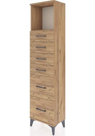 Arges Dolap Tek Raflı 6 Çekmeceli 44x30x182 Çam-çam Çam