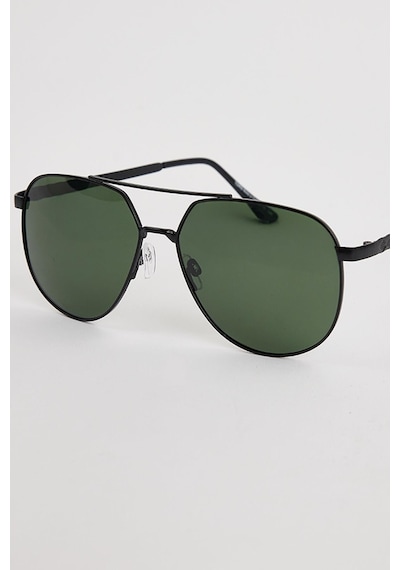 Unisex Köşeli Siyah Metal Çerçeveli Yeşil Camlı Güneş Gözlüğü-34865 Çok Renkli