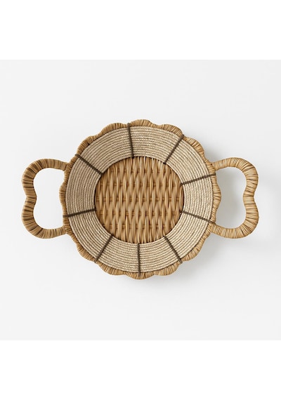 Yuvarlak Hasır Ekmek Sepeti-24 Cm X 7 Cm Beyaz - Kahverengi