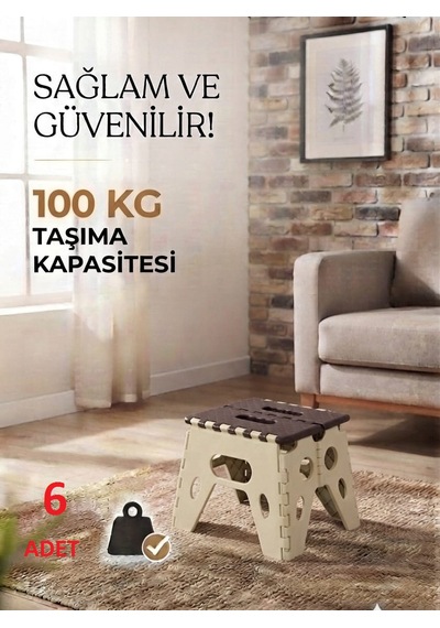 6 Adet Mini Sağlam Dayanıklı Kullanışlı Şık Katlanır Tabure Ma099 Bej 6 Adet