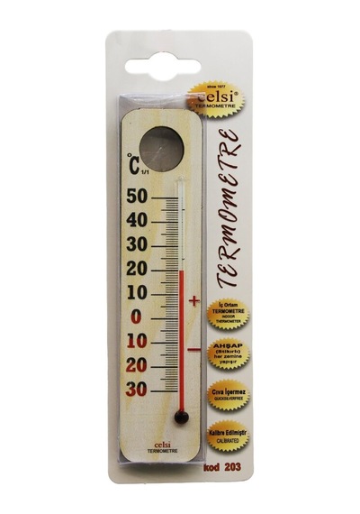 Celsi-203 Küçük 3.5 X 15cm Ahşap Derece İç / Dış Oda Termometresi Kurşun Ve Civa İçermez
