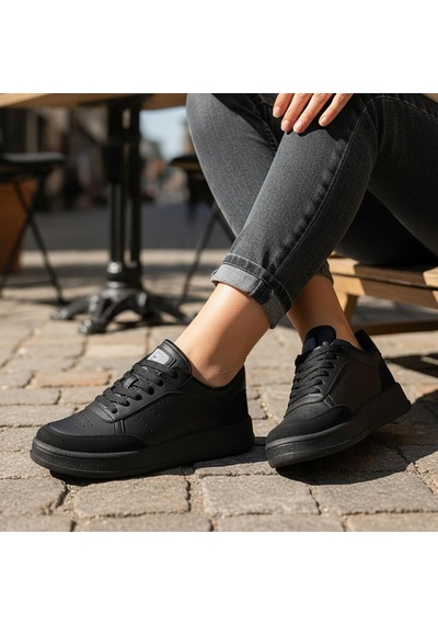 Papatay 1011 Hazır Taban Unisex Spor Ayakkabı Bağcıklı Rahat Sneaker Siyah