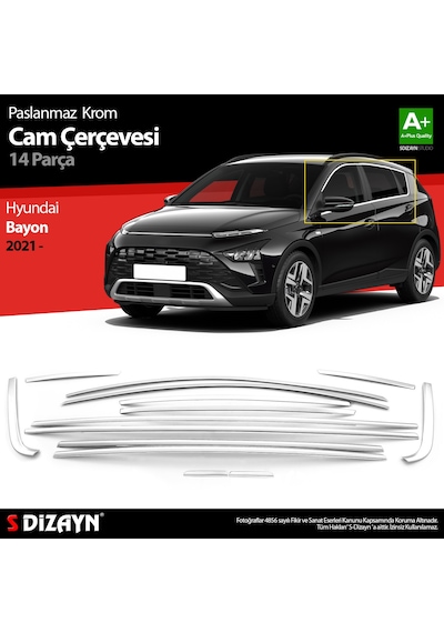 S-Dizayn  Hyundai Bayon Krom Cam Çerçevesi 14 Prç. 2021 Üzeri