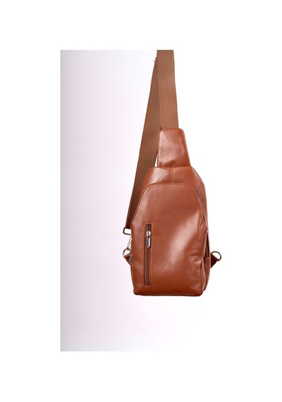 Unisex Taba Hakiki Deri Çapraz Badybag Omuz Ve Göğüs Çantası Usb Çıkışlı Taba