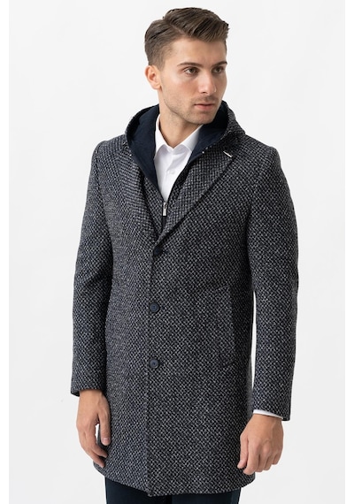White Stone Ancona 4024 Slim Fit Kapüşonlu Ceket Yaka Pamuklu Kaban Laci-Laci Lacivert