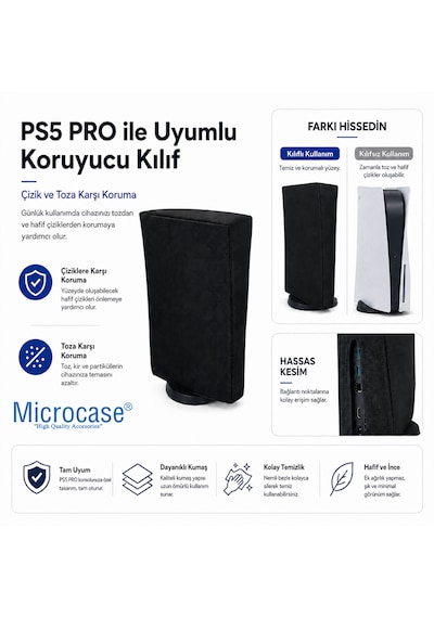 Microcase Ps5 Pro İçin Su Toz Kir Çizik Koruma Kılıfı Al5642 Siyah