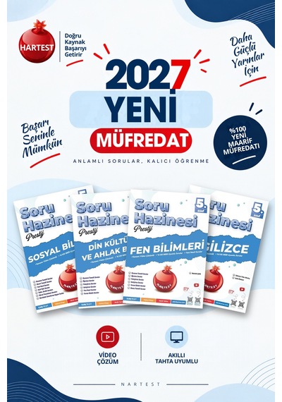 Nartest Yayınevi 2027 5. Sınıf Sosyal Bilgiler + Din Kültürü Ve Ahlak Bilgisi + Fen Bilimleri + İngilizce Yeni Müfredat Bağlam Temelli Soru Hazinesi Seti 4 Kitap