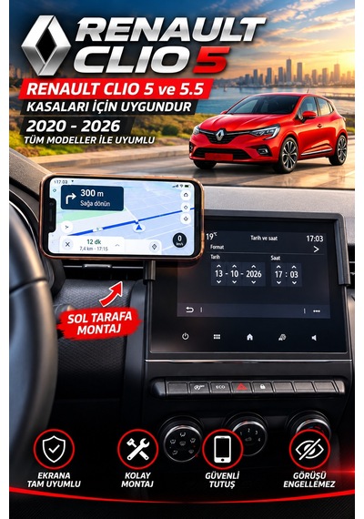 Renault Clio 5, 5.5 Uyumlu Araca Özel Magsafe Telefon Tutacagı 2020-2026 Model Soldan Aparatlı
