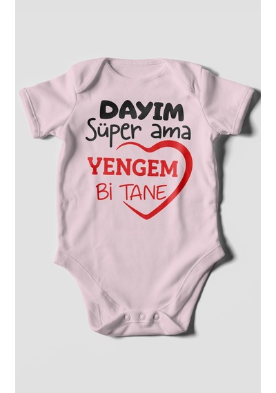 Morivokids Dayım Süper Ama Yengem Bir Tane Kısa Kollu Bebek Body %100 Pamuk Bebe Pembe