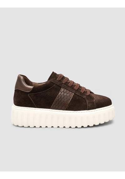 Süet Bağıcıklı Kroko Kahverengi Kadın Sneaker Ayakkabı Kahverengi